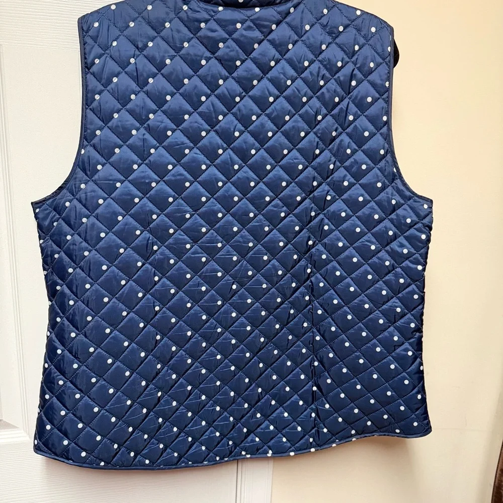 KAREN SCOTT Navy & White Polka Dot Quilted Vest XXL